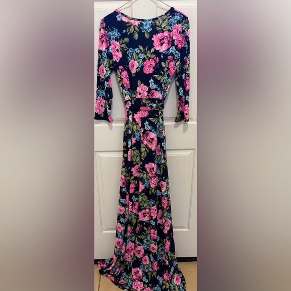 PinkBlush Maternity Pink And Blue Floral Maxi Dress with Tie - Picture 2 of 7